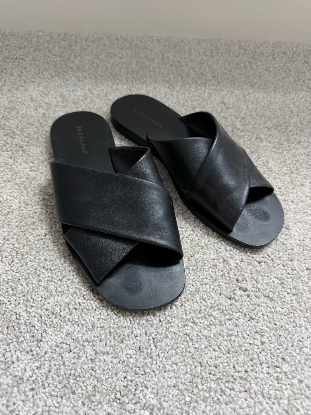 Everlane Black Crossband Slide Mules